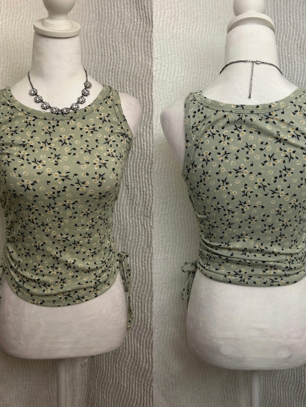 2 Piece Size Small Boho Tops Green Floral Bow Tank Brown Paisley Halter Y2K 70s - Picture 2 of 7